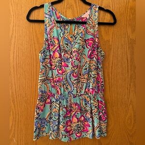 Lilly Pulitzer Sleeveless Silk Peplum Blouse